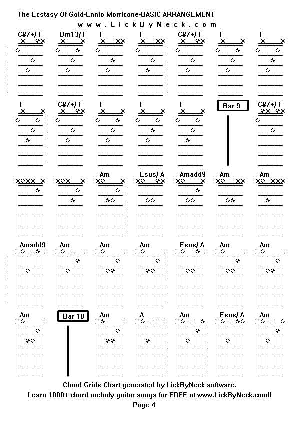 Chord Grids Chart of chord melody fingerstyle guitar song-The Ecstasy Of Gold-Ennio Morricone-BASIC ARRANGEMENT,generated by LickByNeck software.